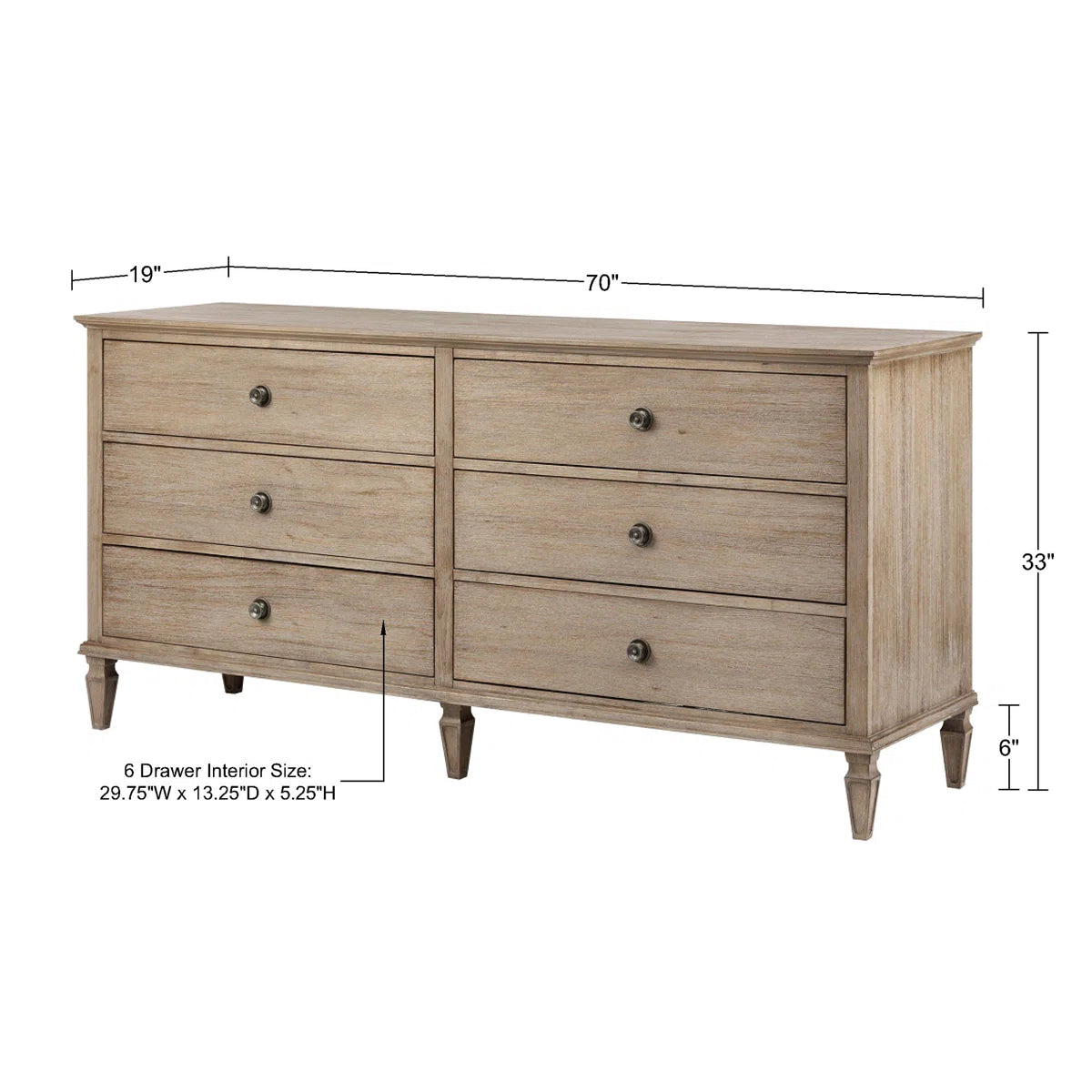 Victoria 6-Drawer Double Wide Wood Dresser