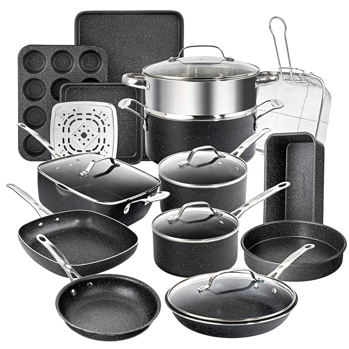 20 Piece Aluminum Non Stick Cookware & Bakeware Set with Ultra Nonstick Surface, Oven & Dishwasher Safe