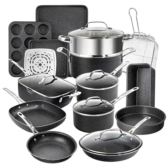 20 Piece Aluminum Non Stick Cookware & Bakeware Set with Ultra Nonstick Surface, Oven & Dishwasher Safe