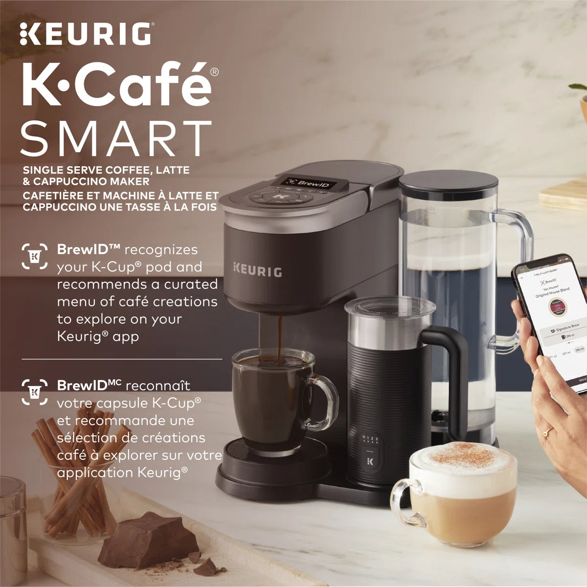 Keurig K-Café SMART With Connected Capabilities, with Milk Frother for Speciality Beverages, Black