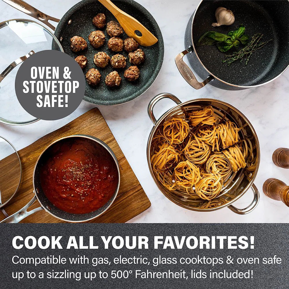 20 Piece Aluminum Non Stick Cookware & Bakeware Set with Ultra Nonstick Surface, Oven & Dishwasher Safe