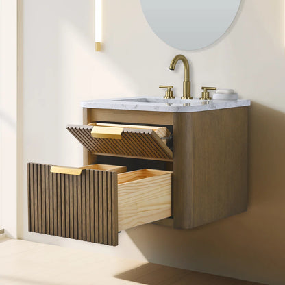 Liljan 24'' Wall-Mounted Single Bathroom Vanity with Engineered Stone Top