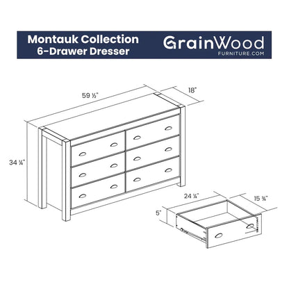 Montauk Solid Wood 59.5'' W 6 - Drawer Dresser